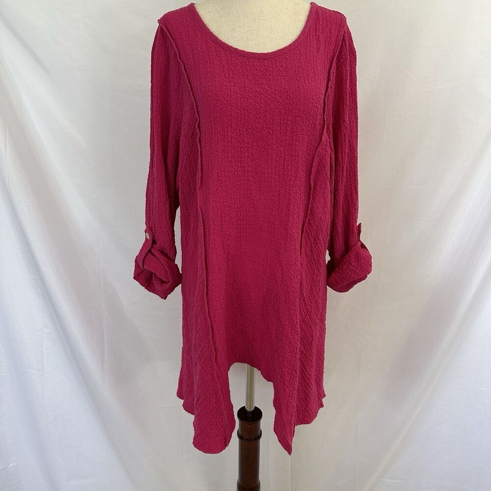 Ali Miles Pink Crinkle Tunic Top Womens Size 1X Textured Pullover Lagoonlook